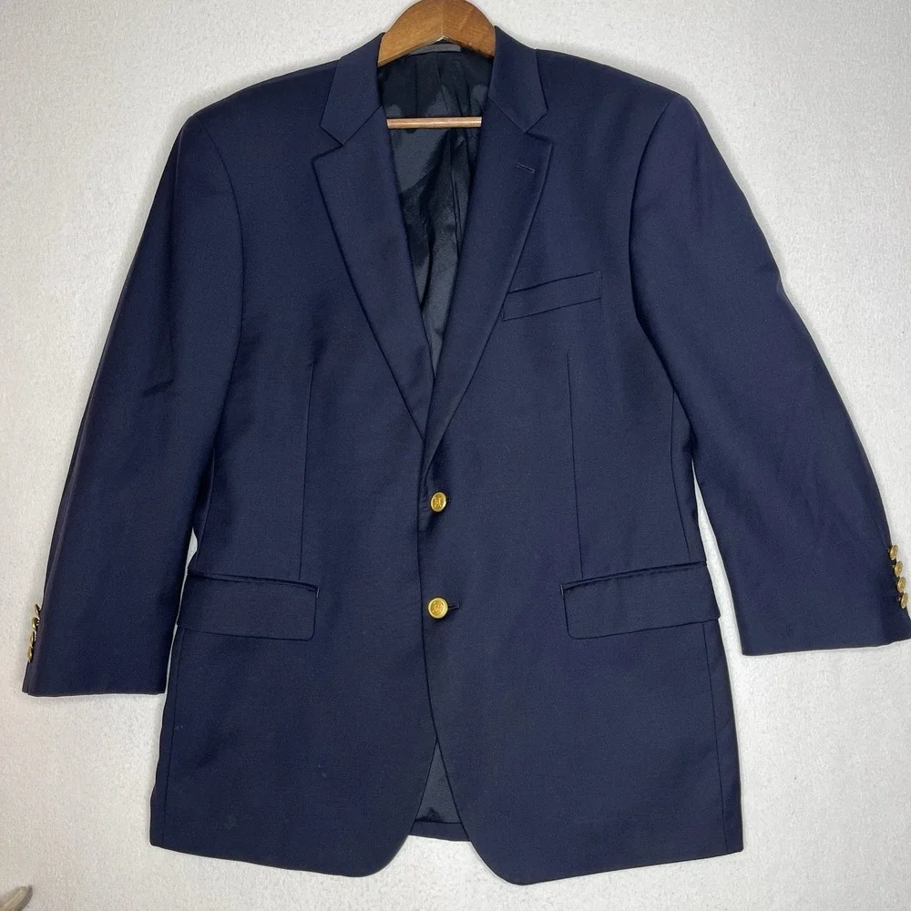 Lauren Ralph Lauren Blazer Mens 44 R Navy Blue Gold Crest Button Wool Sport Coat